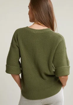 New River Woods Kaki katoenen trui ronde hals -