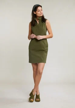 Outlet River Woods Kaki mouwloze V-hals jurk -