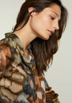 Best River Woods Kaki/bruine fantasie blouse met knopen -