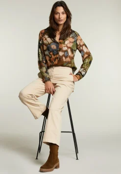 Best River Woods Kaki/bruine fantasie blouse met knopen -