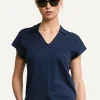 Discount River Woods Katoene V-hals polo T-shirt korte mouwen navy -