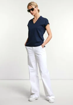 Discount River Woods Katoene V-hals polo T-shirt korte mouwen navy -