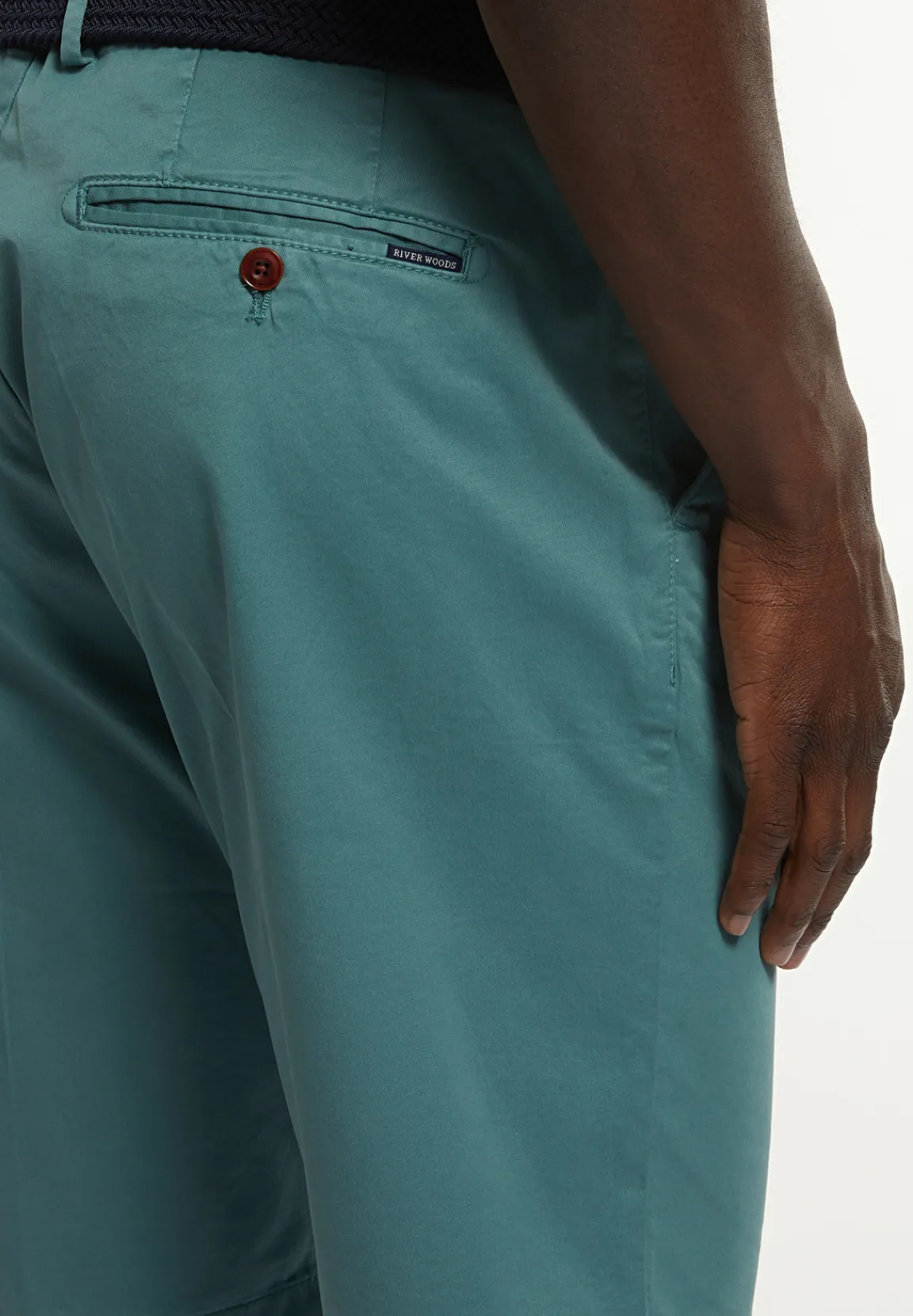 Best River Woods Katoenen basic stretch chinoshort opal green -