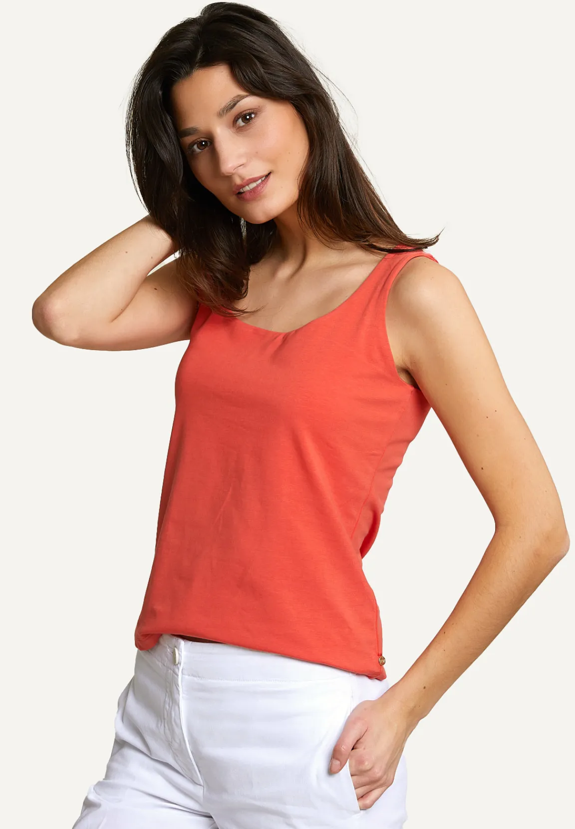 Sale River Woods Katoenen basic stretch topje oranje -