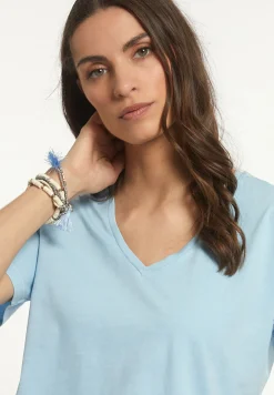 Hot River Woods Katoenen basic V-hals T-shirt blauw -