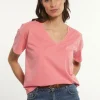 Fashion River Woods Katoenen basic wijde V-hals T-shirt roze -
