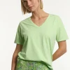 Discount River Woods Katoenen basic wijde V-hals T-shirt kiwi -