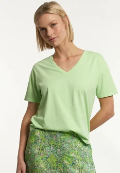 Discount River Woods Katoenen basic wijde V-hals T-shirt kiwi -