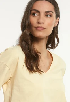 Discount River Woods Katoenen basic wijde V-hals T-shirt geel -