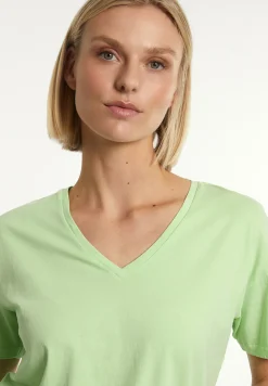 Discount River Woods Katoenen basic wijde V-hals T-shirt kiwi -