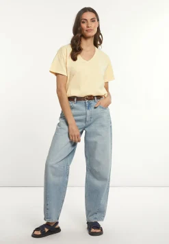 Discount River Woods Katoenen basic wijde V-hals T-shirt geel -