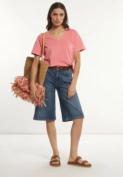 Fashion River Woods Katoenen basic wijde V-hals T-shirt roze -