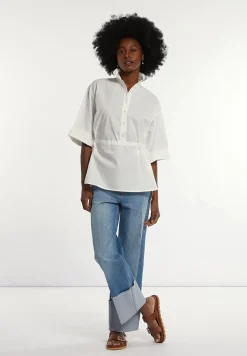 Online River Woods Katoenen blouse wijde elleboogmouwen écru -