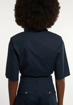 Clearance River Woods Katoenen cropped blouse korte mouwen navy -