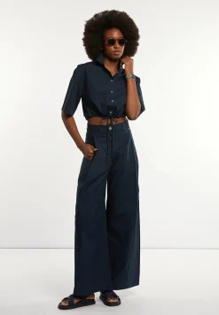 Clearance River Woods Katoenen cropped blouse korte mouwen navy -