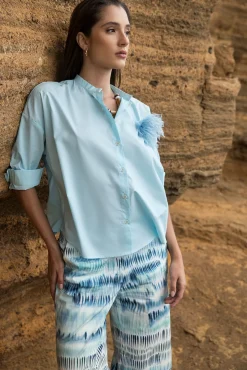 Discount River Woods Katoenen effen blouse lange mouwen blauw -