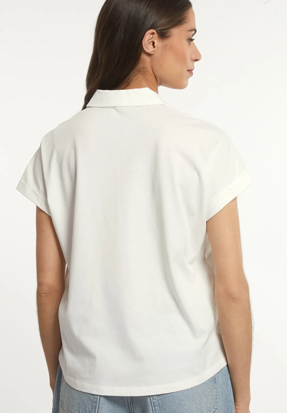 Best River Woods Katoenen effen polo T-shirt korte mouwen écru -