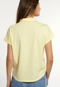 Online River Woods Katoenen effen polo T-shirt korte mouwen geel -