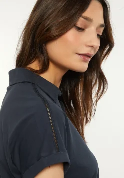 Outlet River Woods Katoenen effen polo T-shirt korte mouwen navy -