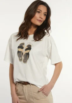 Online River Woods Katoenen fantasie T-shirt ronde hals korte mouwen écru -