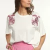 Fashion River Woods Katoenen fantasie T-shirt ronde hals korte mouwen écru/roze -