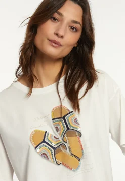 Hot River Woods Katoenen fantasie T-shirt ronde hals korte mouwen écru -