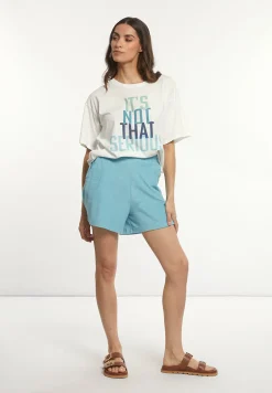Online River Woods Katoenen fantasie T-shirt ronde hals korte mouwen écru -