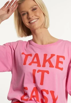 Discount River Woods Katoenen fantasie T-shirt ronde hals korte mouwen roze -