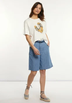 Hot River Woods Katoenen fantasie T-shirt ronde hals korte mouwen écru -