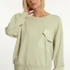 Outlet River Woods Katoenen fleecetrui ronde hals borstzak groen -