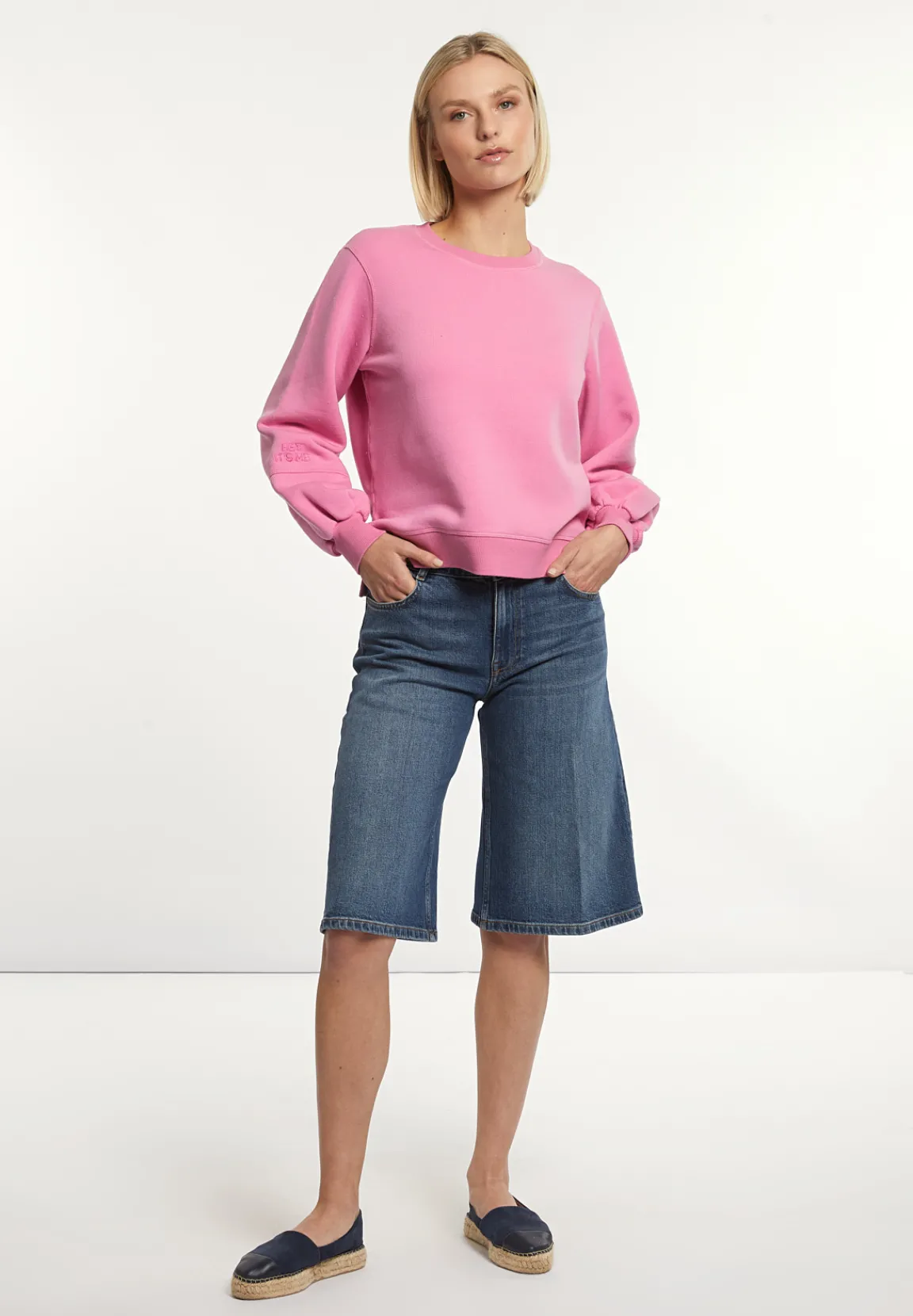 Hot River Woods Katoenen fleecetrui ronde hals roze -