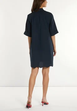 Discount River Woods Katoenen geborduurde jurk elleboogmouwen navy -