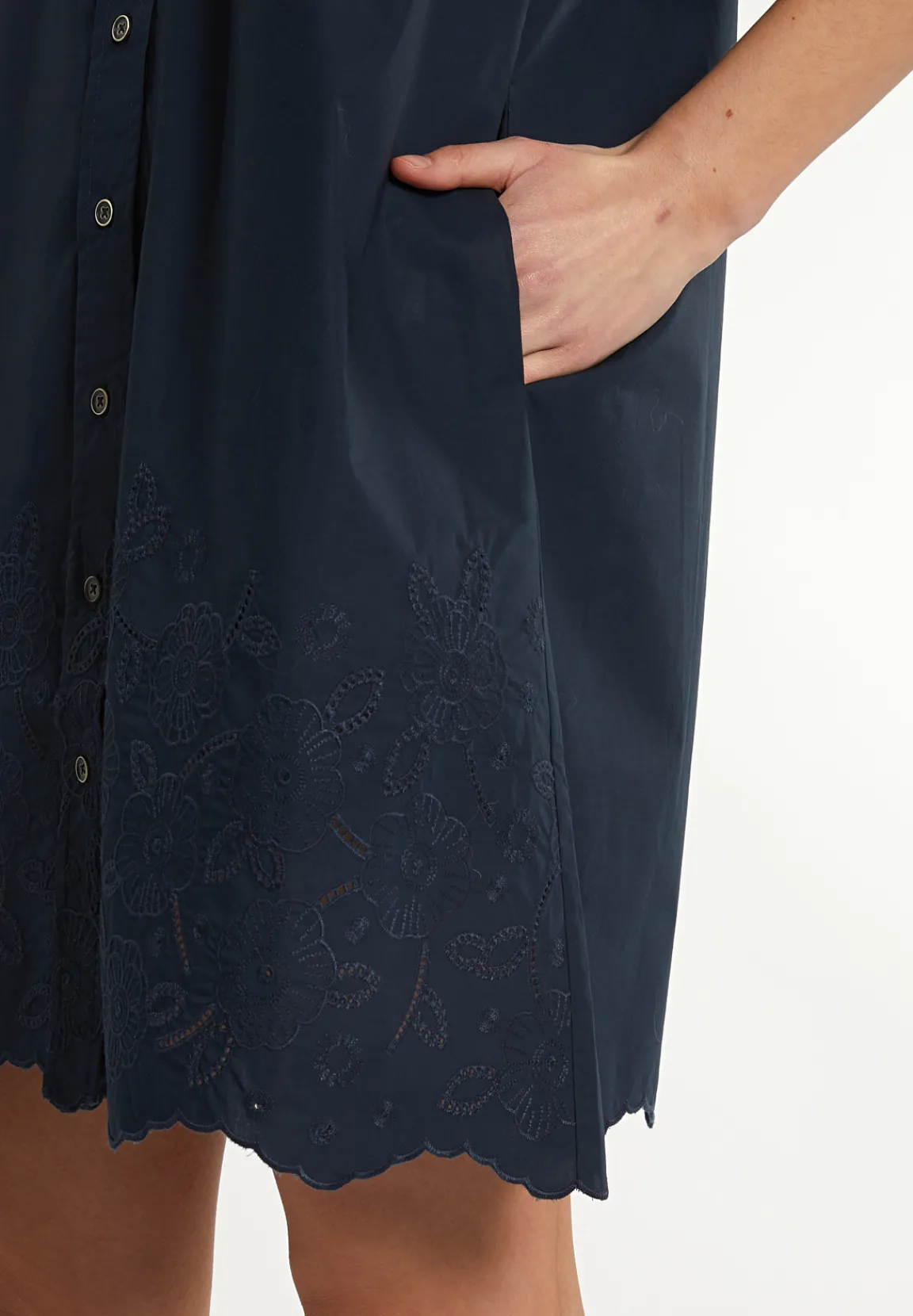 Discount River Woods Katoenen geborduurde jurk elleboogmouwen navy -