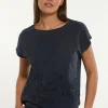 Outlet River Woods Katoenen geborduurde T-shirt boothals navy -
