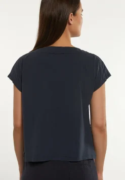 Outlet River Woods Katoenen geborduurde T-shirt boothals navy -