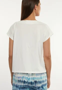 Outlet River Woods Katoenen geborduurde T-shirt boothals écru -
