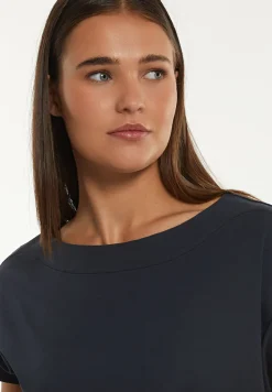 Outlet River Woods Katoenen geborduurde T-shirt boothals navy -