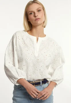 Online River Woods Katoenen geborduurde V-hals blouse écru -