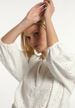 Online River Woods Katoenen geborduurde V-hals blouse écru -