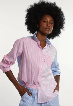 Best River Woods Katoenen gestreepte blouse borstzak blauw/roze -