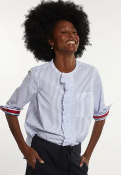 Online River Woods Katoenen gestreepte blouse met ruches blauw/wit -