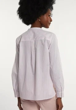 Hot River Woods Katoenen gestreepte blouse met ruches roze/wit -