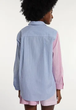 Best River Woods Katoenen gestreepte blouse borstzak blauw/roze -