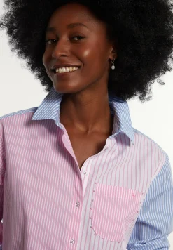 Best River Woods Katoenen gestreepte blouse borstzak blauw/roze -