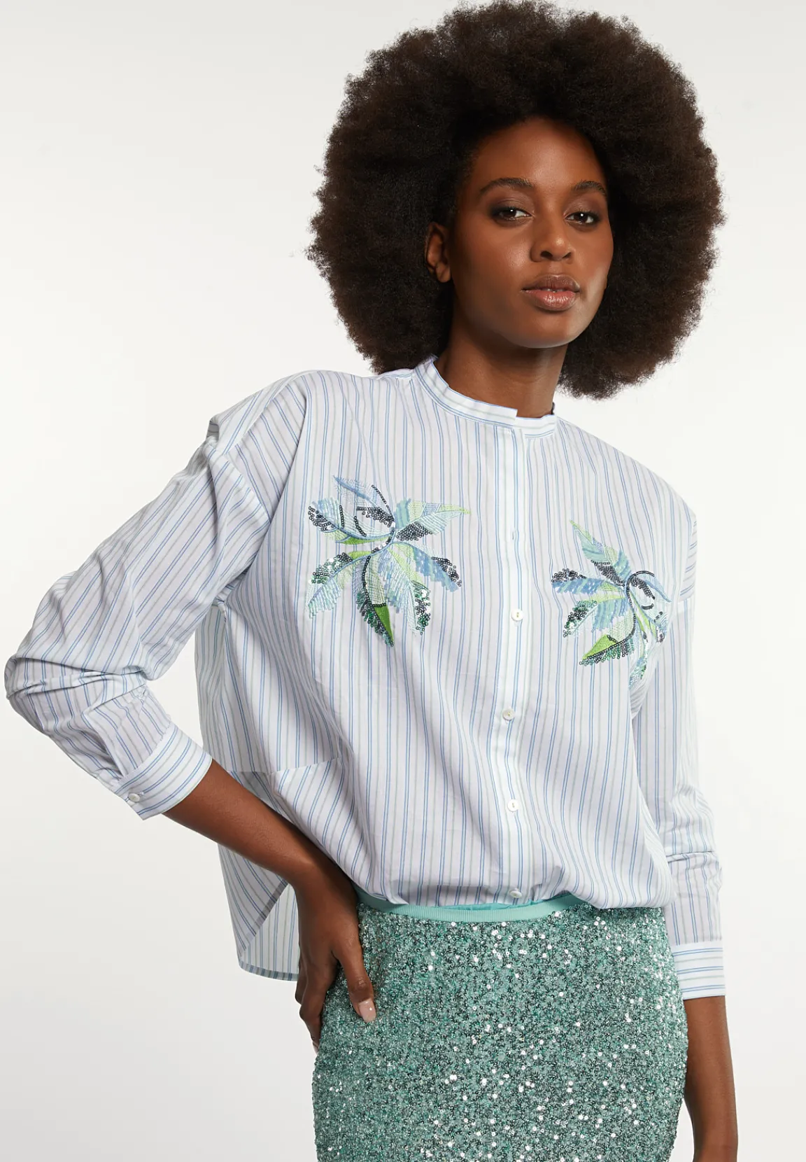 New River Woods Katoenen gestreepte fantasieblouse groen/wit -