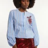 Fashion River Woods Katoenen gestreepte fantasieblouse blauw/wit -