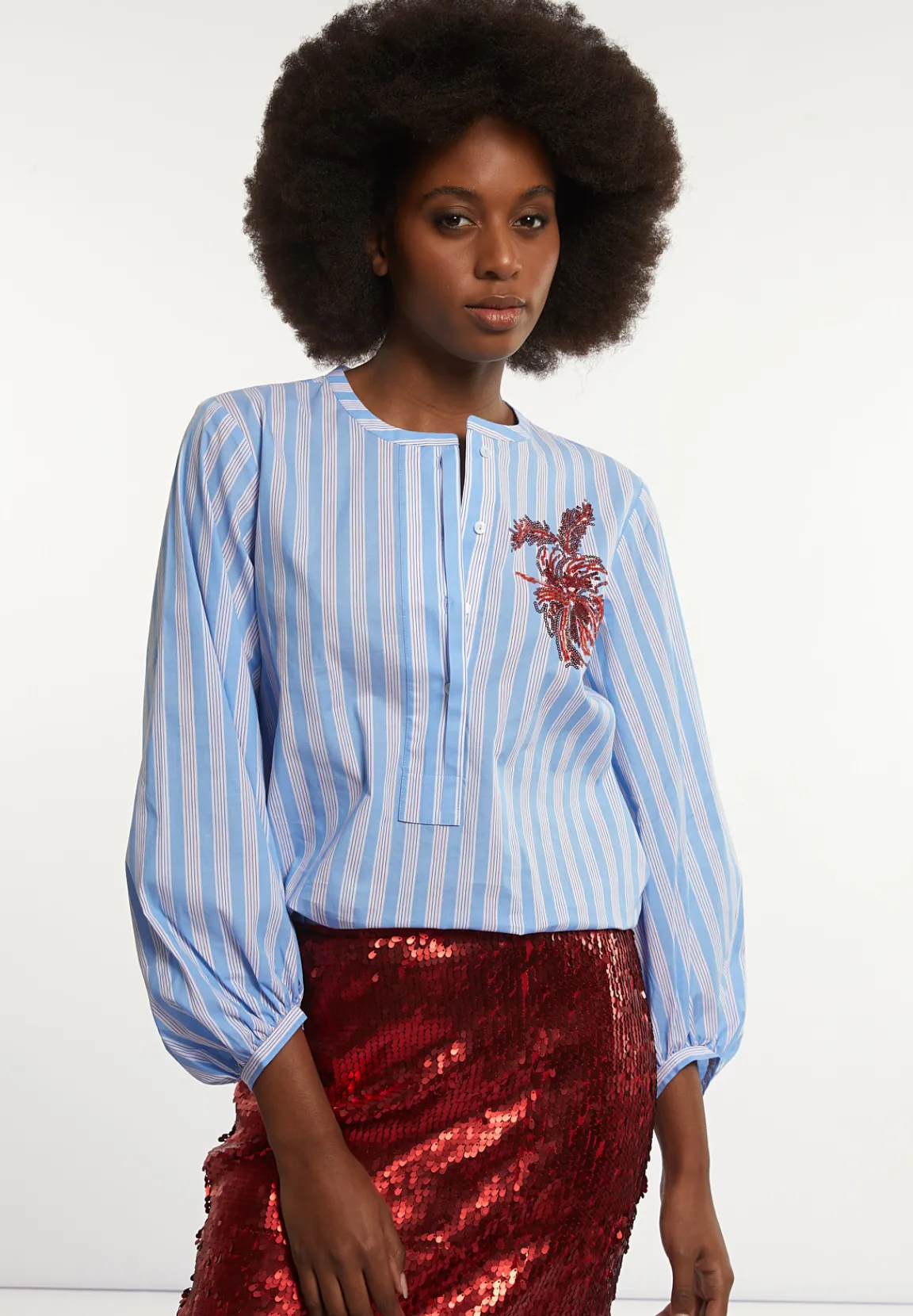 Fashion River Woods Katoenen gestreepte fantasieblouse blauw/wit -