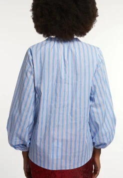 Fashion River Woods Katoenen gestreepte fantasieblouse blauw/wit -