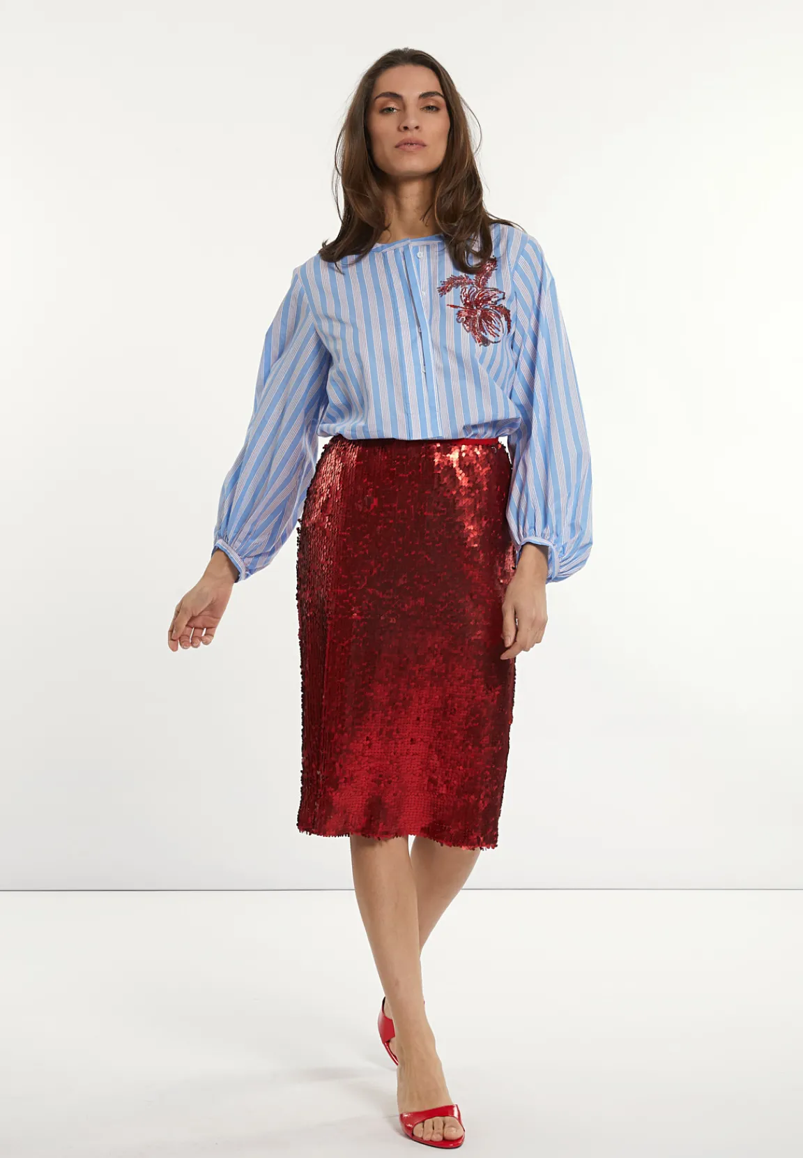 Fashion River Woods Katoenen gestreepte fantasieblouse blauw/wit -