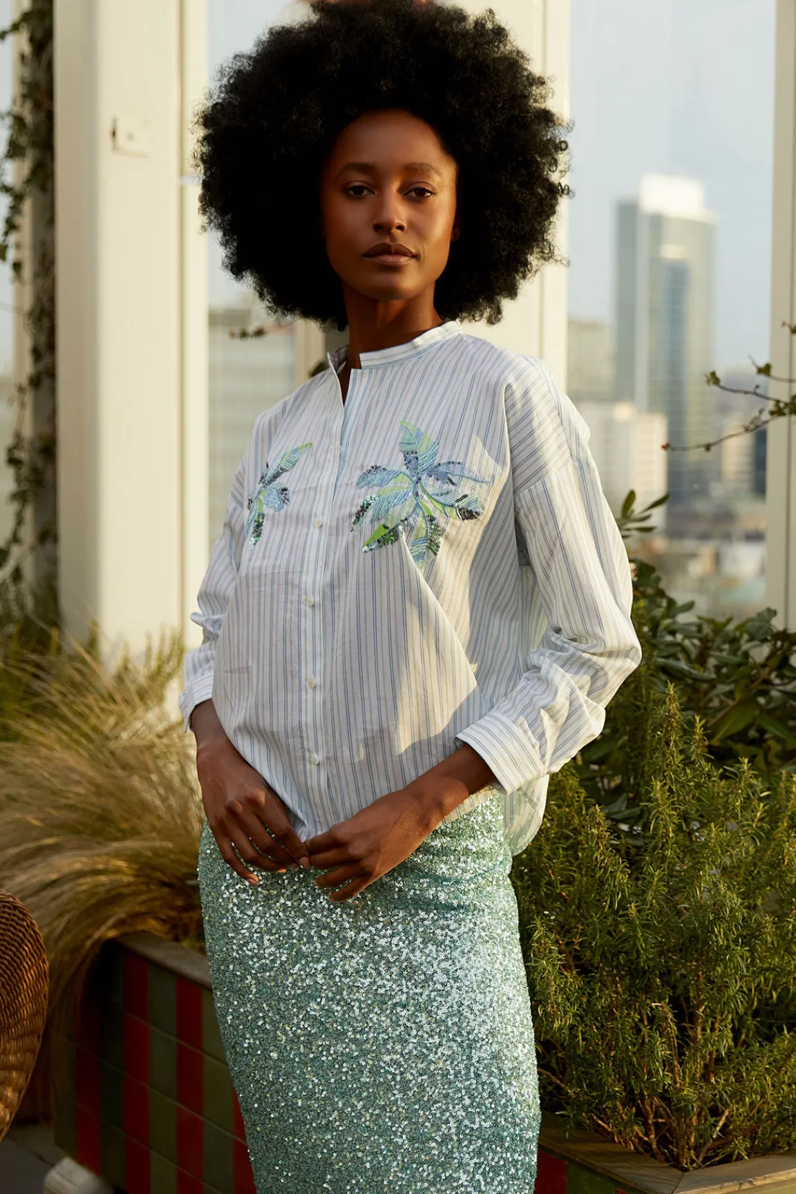 New River Woods Katoenen gestreepte fantasieblouse groen/wit -
